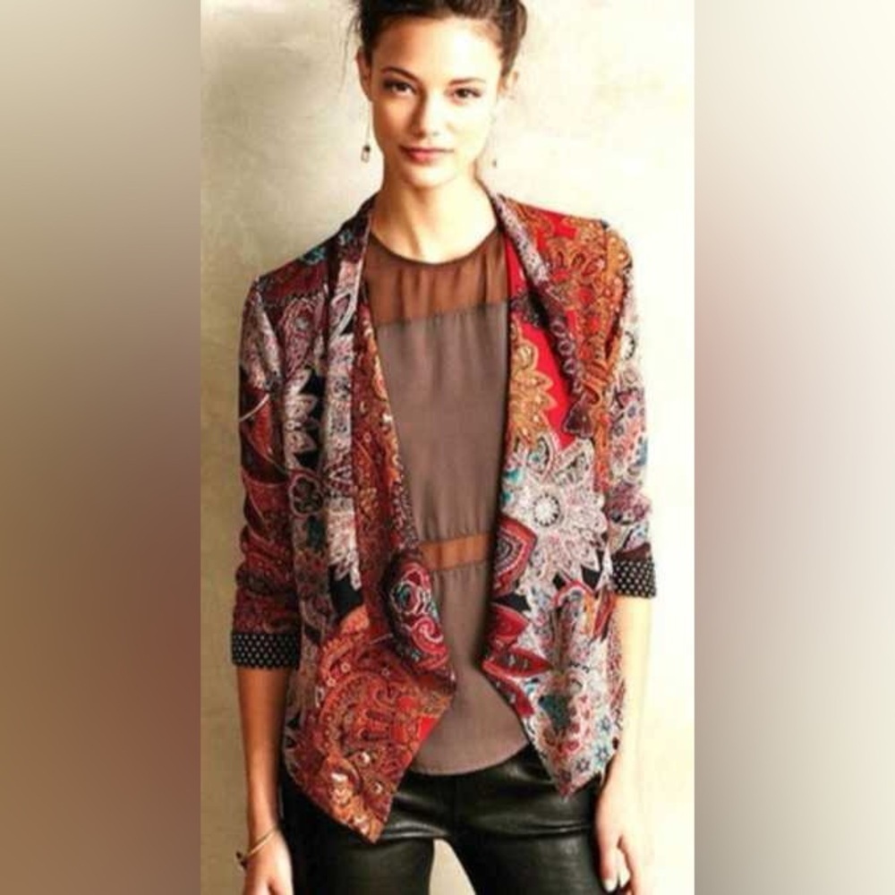Cartonnier Anthropologie Filipina Paisley Medallion Open Draped Blazer Jacket M